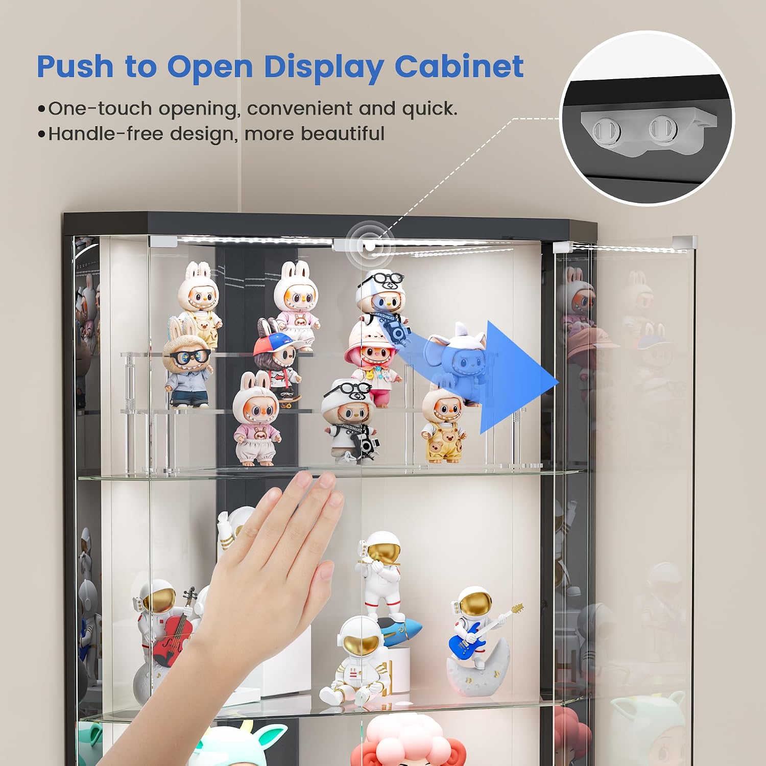 Lvifur 5-Tiers Corner Display Cabinet with RGB Light for Collectibles,Black | 69" Tall Curio Cabinet Display Case with Lock, Showcase Display Shelf for Books,Collectibles,Liquor,Living Room,E-sports room - Image 7