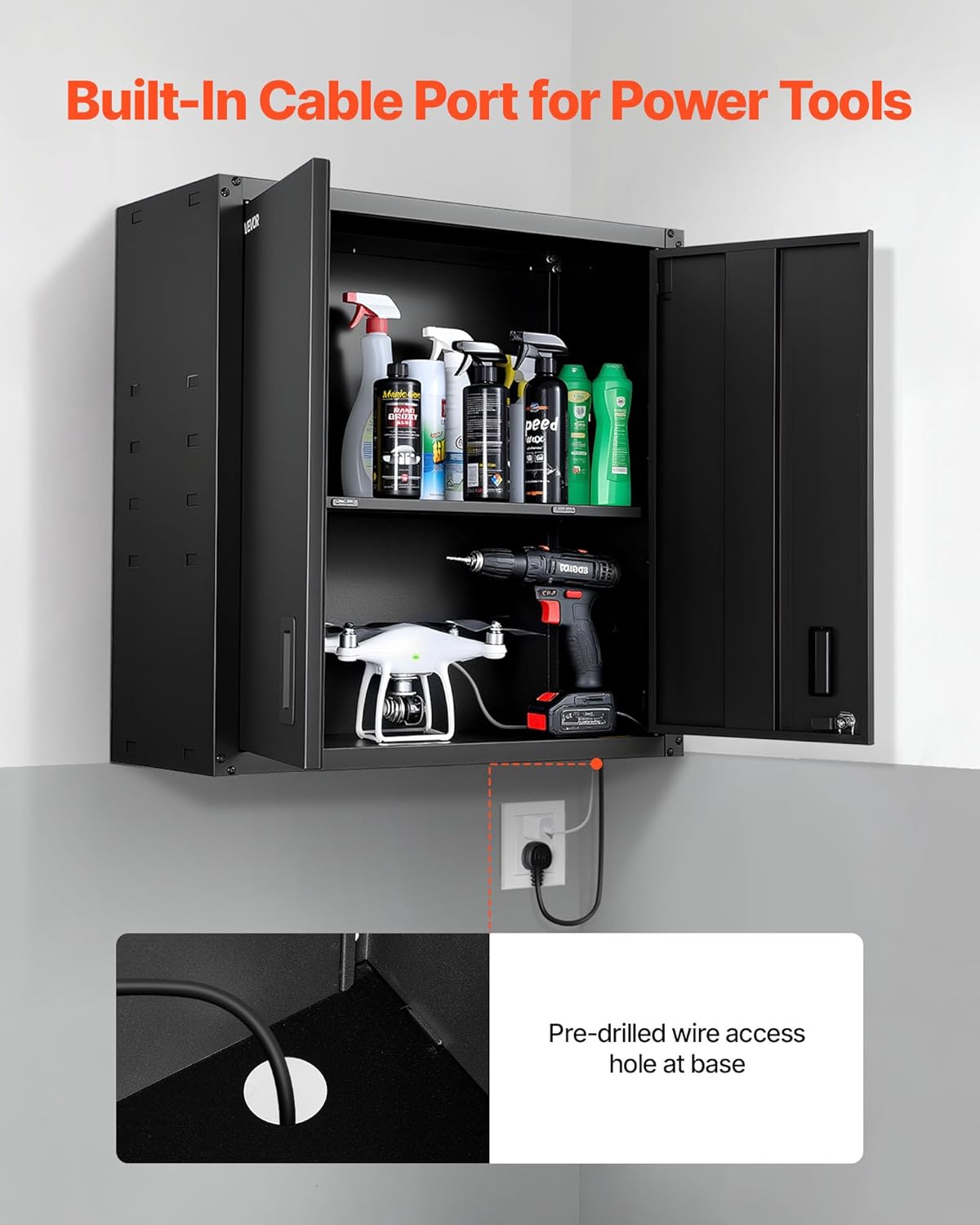 VEVOR Metal Wall Cabinet, 30W x 12.2D x 30H Inch, Steel Floating Hanging Storage Cabinet with Locking Doors and Adjustable Shelf for Garage, Basement, Kitchen, Warehouse Assembly Required, Black - Image 6
