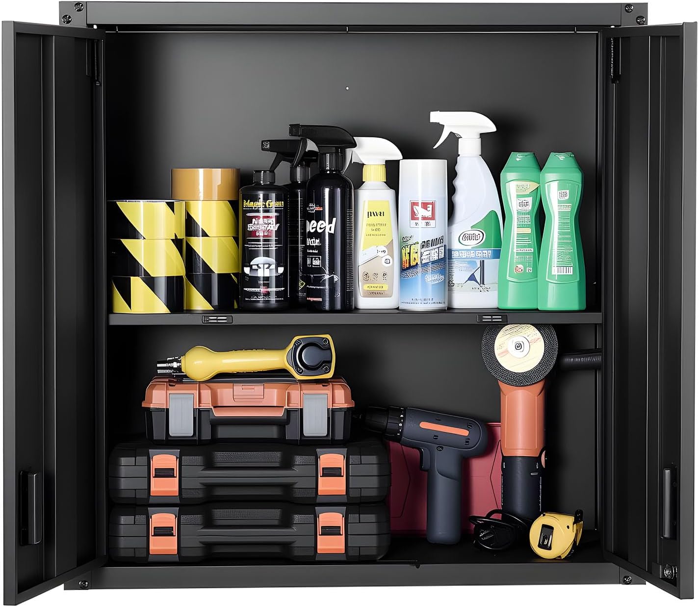 VEVOR Metal Wall Cabinet, 30W x 12.2D x 30H Inch, Steel Floating Hanging Storage Cabinet with Locking Doors and Adjustable Shelf for Garage, Basement, Kitchen, Warehouse Assembly Required, Black - Image 9