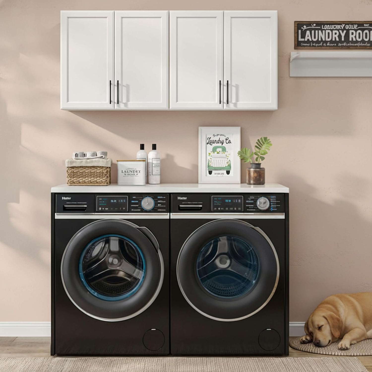 Furnaza 48" W Wall Cabinets for Laundry Room with Adjustable Shelf | White Upper Kitchen Wall Mounted Cabinets With Two Shaker Doors for Bathroom,Garage,12"D x 22"H,Floating Hanging Storage - Image 2