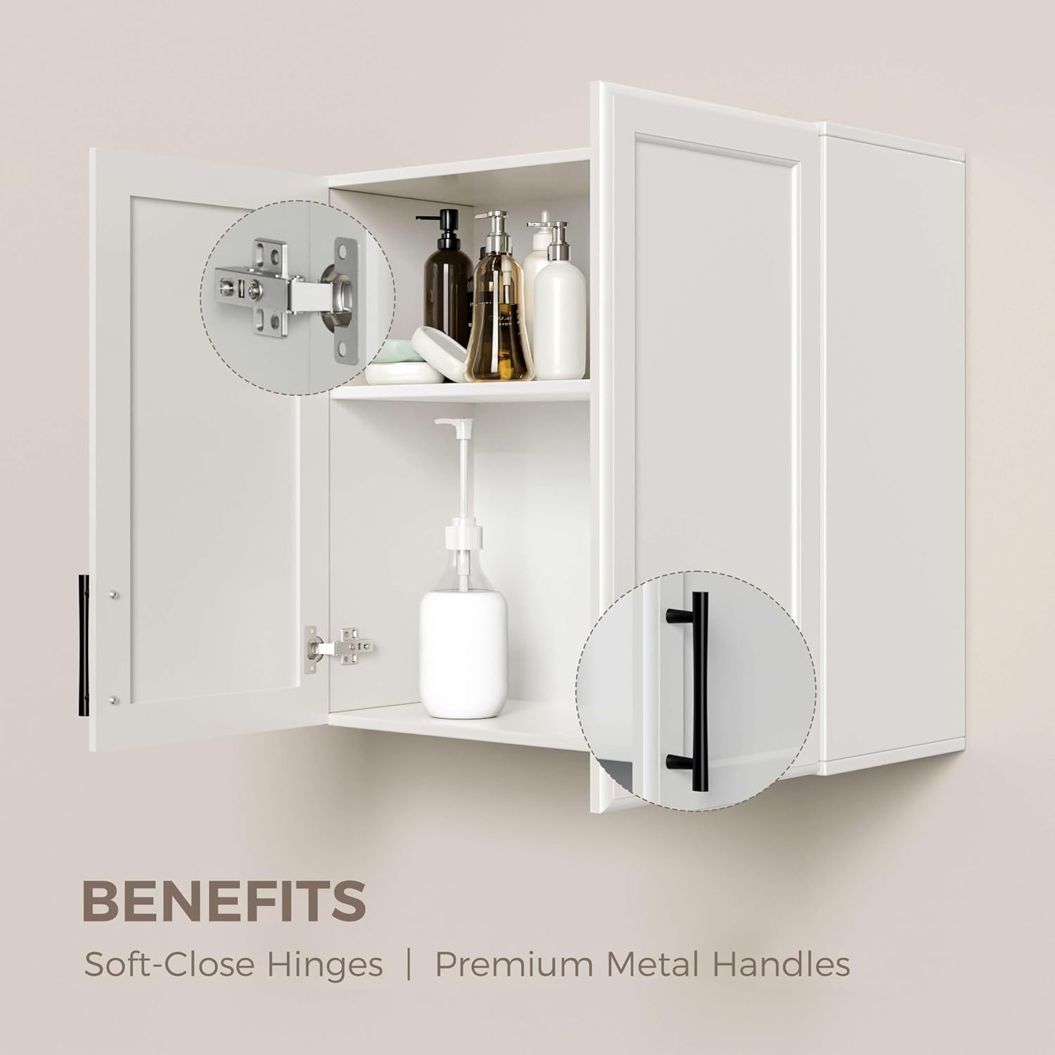 Furnaza 48" W Wall Cabinets for Laundry Room with Adjustable Shelf | White Upper Kitchen Wall Mounted Cabinets With Two Shaker Doors for Bathroom,Garage,12"D x 22"H,Floating Hanging Storage - Image 4