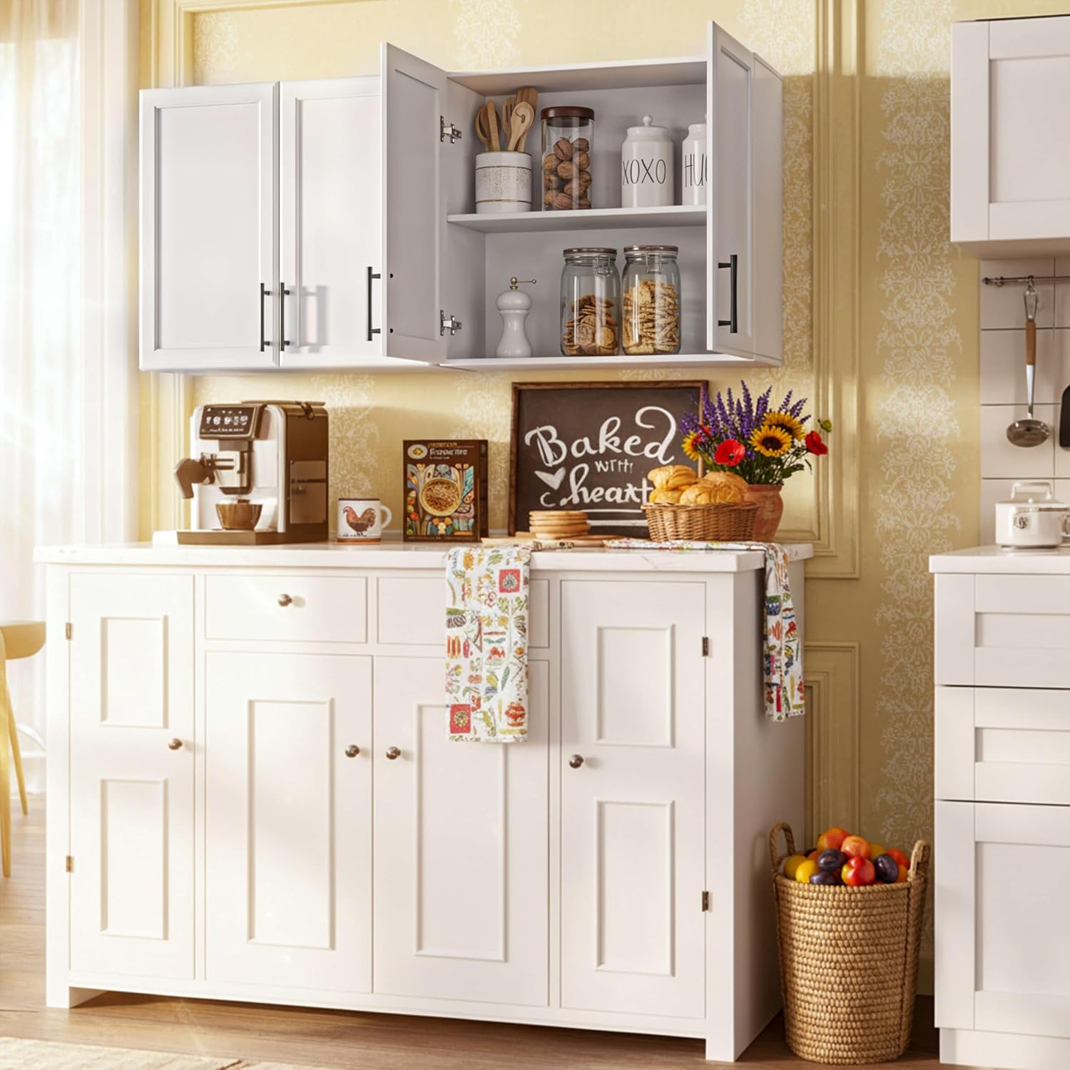 Furnaza 48" W Wall Cabinets for Laundry Room with Adjustable Shelf | White Upper Kitchen Wall Mounted Cabinets With Two Shaker Doors for Bathroom,Garage,12"D x 22"H,Floating Hanging Storage - Image 6