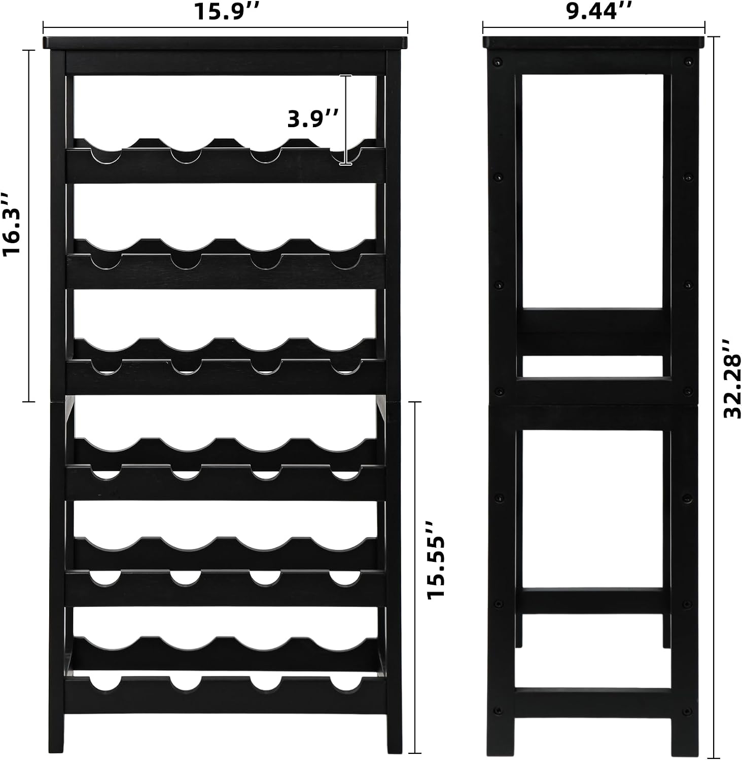 VASMIA Wine Rack Freestanding Floor, 6-Tier Display Wine Storage Shelves with Table Top, 24-Botttle Bamboo Wine Rack Shelf for Kitchen Bar Dining Room Living Room, Black - Image 7