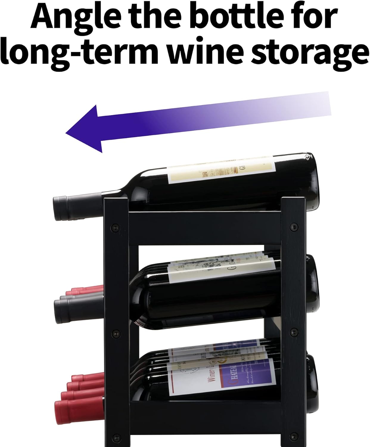 VASMIA Bamboo Wine Rack, Sturdy and Durable Wine Storage Cabinet Shelf, Wine Racks Countertop for Pantry,Kitchen,3-Tier 12 Bottles Wine Rack Black - Image 5