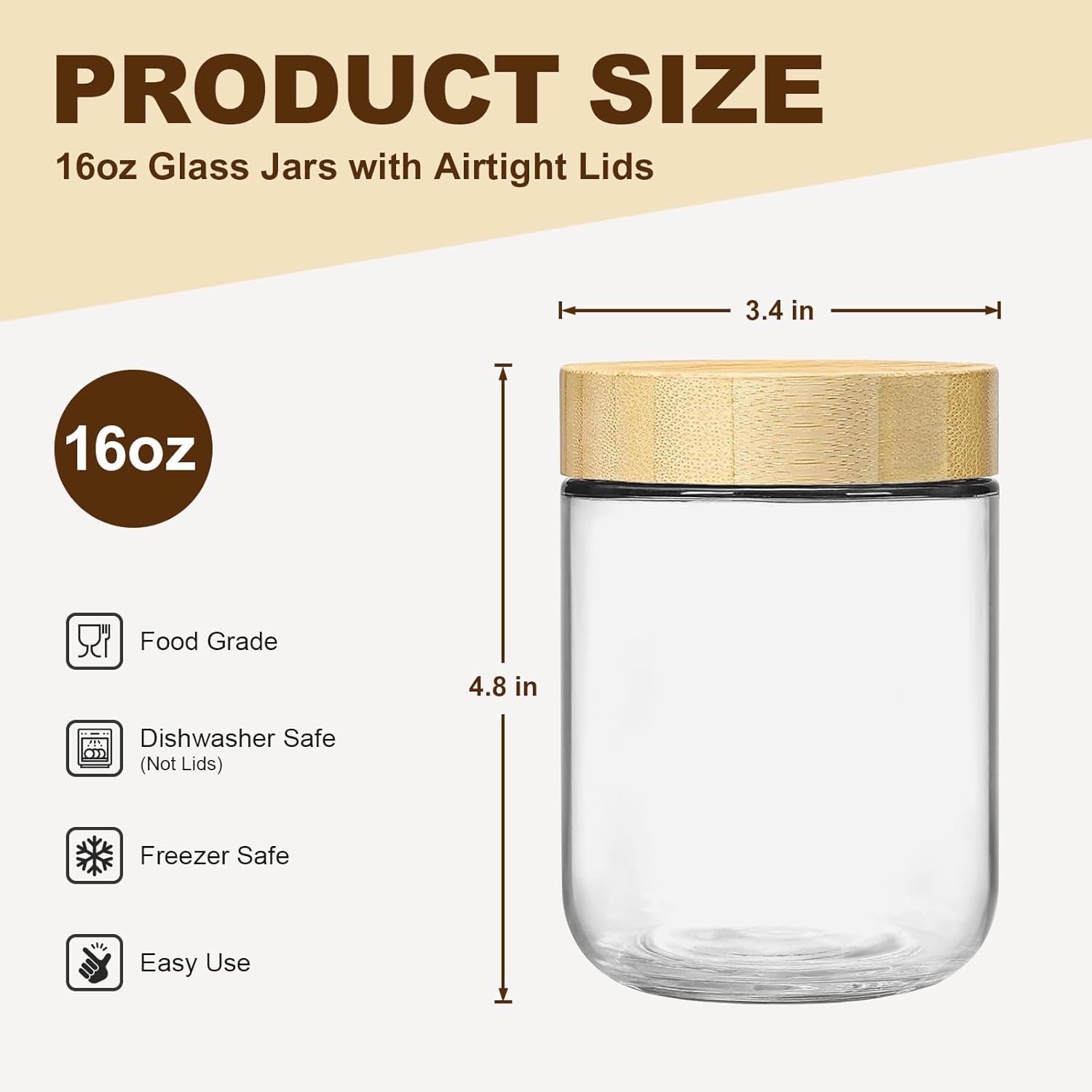 2 Pack 16oz Glass Jars with Bamboo Lids, Overnight Oats Containers with Airtight Lids, Storage Containers Wide Mouth Mason jars for Salad,Yogurt, Sugar, Snacks, Spices - Image 2