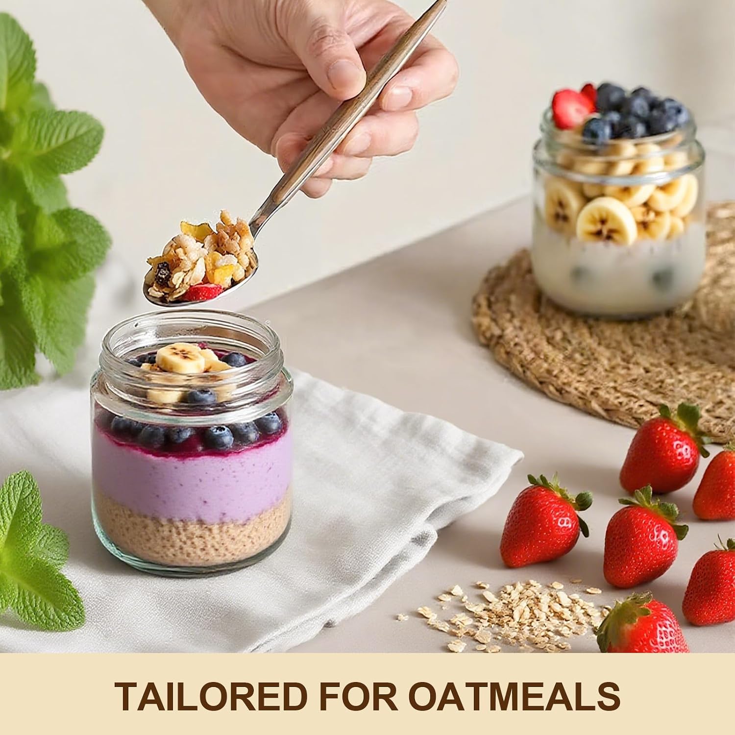 2 Pack 16oz Glass Jars with Bamboo Lids, Overnight Oats Containers with Airtight Lids, Storage Containers Wide Mouth Mason jars for Salad,Yogurt, Sugar, Snacks, Spices - Image 4