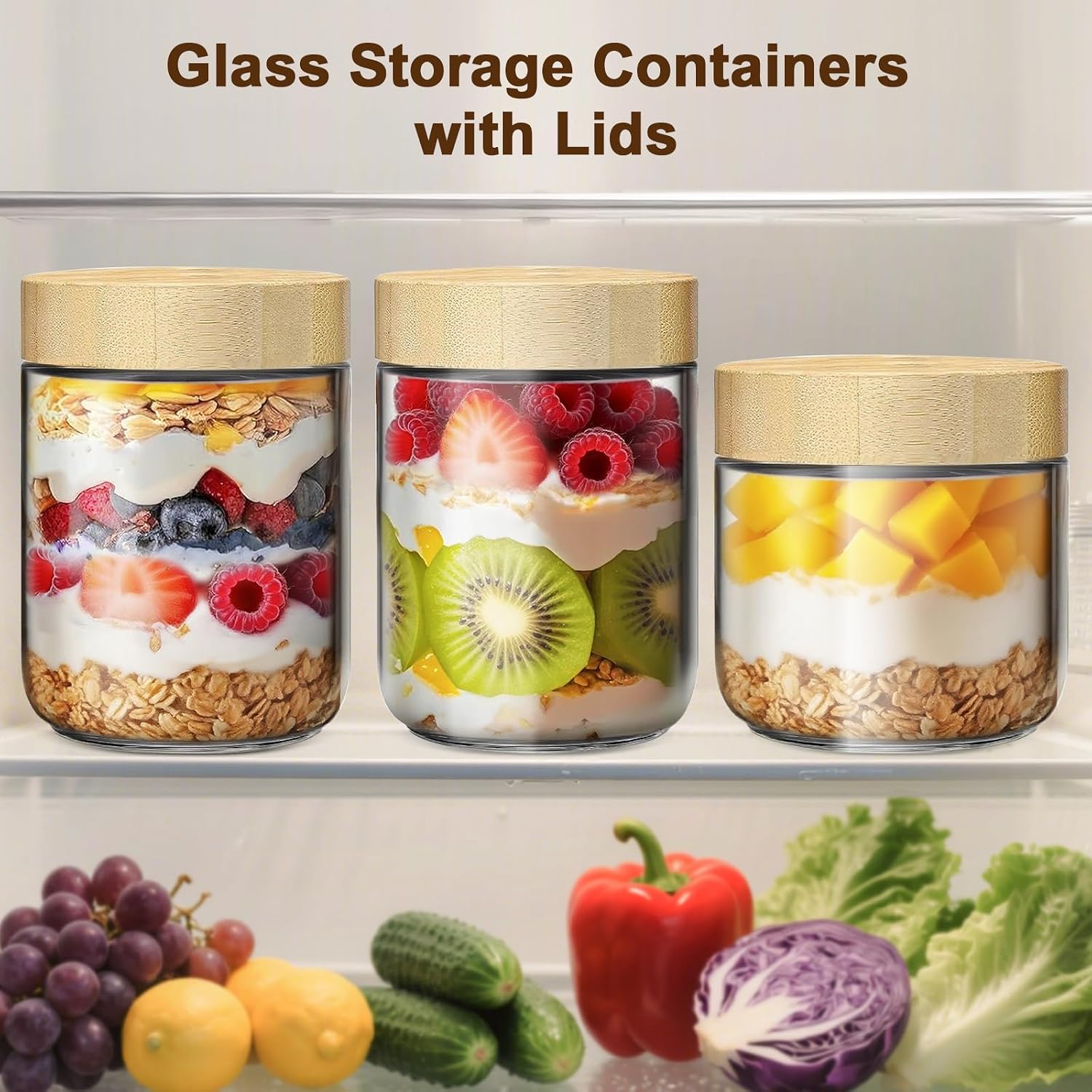 2 Pack 16oz Glass Jars with Bamboo Lids, Overnight Oats Containers with Airtight Lids, Storage Containers Wide Mouth Mason jars for Salad,Yogurt, Sugar, Snacks, Spices - Image 5