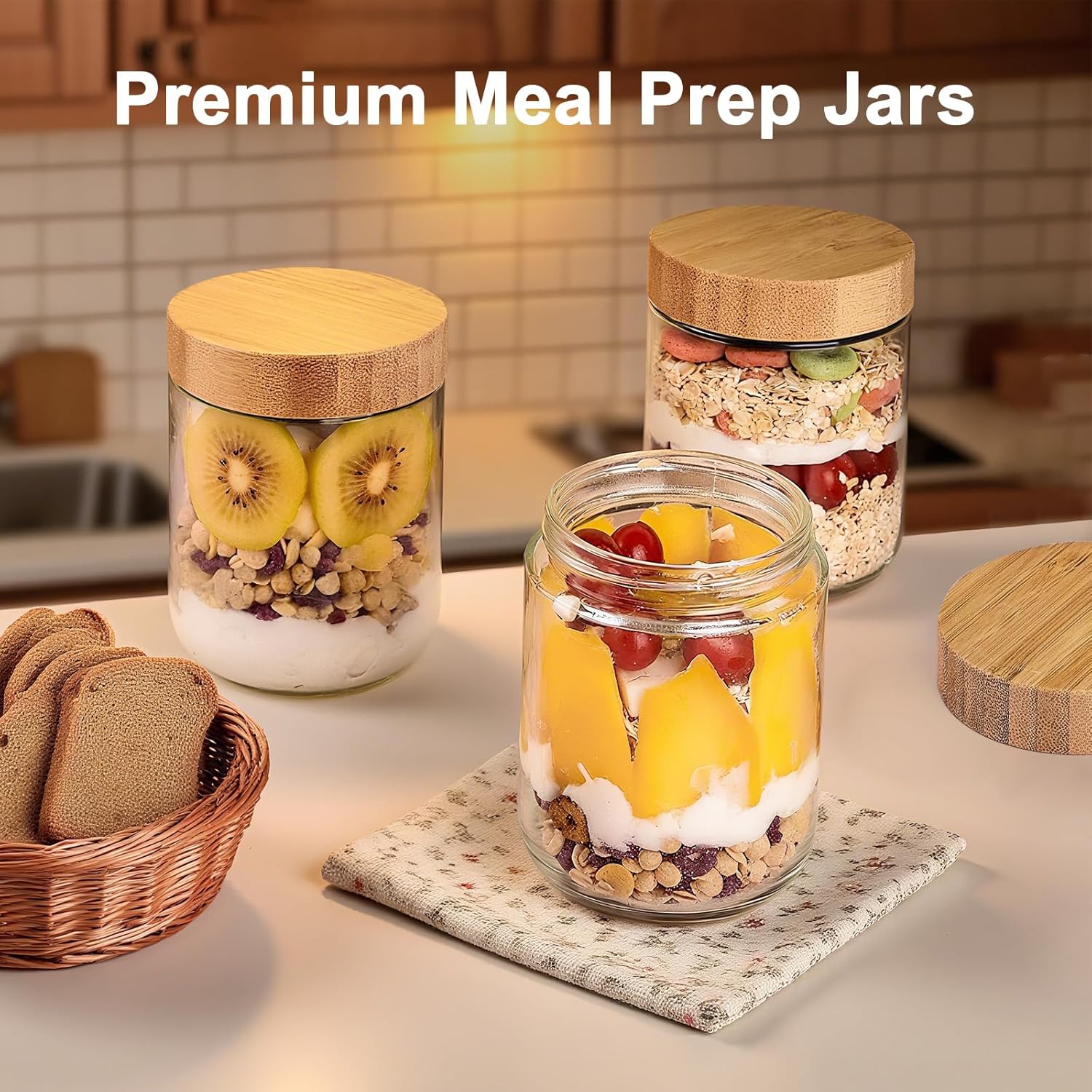 2 Pack 16oz Glass Jars with Bamboo Lids, Overnight Oats Containers with Airtight Lids, Storage Containers Wide Mouth Mason jars for Salad,Yogurt, Sugar, Snacks, Spices - Image 6