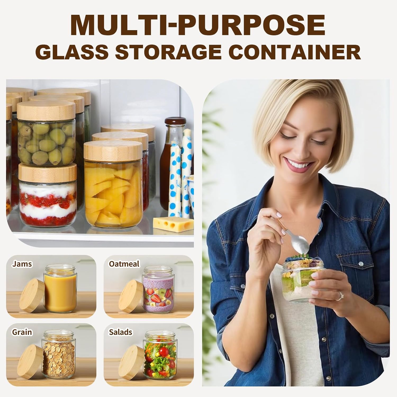 2 Pack 16oz Glass Jars with Bamboo Lids, Overnight Oats Containers with Airtight Lids, Storage Containers Wide Mouth Mason jars for Salad,Yogurt, Sugar, Snacks, Spices - Image 7