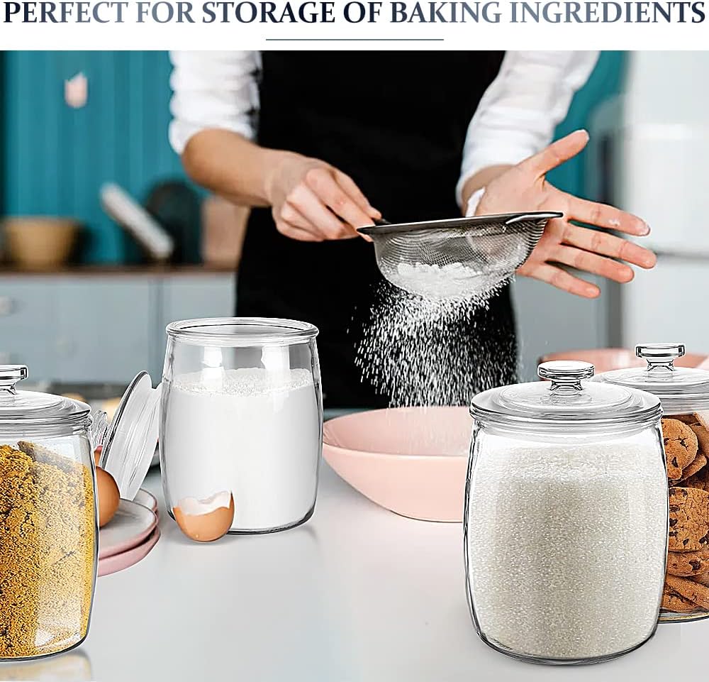 Folinstall Wide Mouth Glass Jar with Airtight Lid, 1/2 Gal Clear Container | 72oz Apothecary Jar for Cookie, Candy, Sugar, Flour, Sourdough Starter, Dog Food, Laundry Pods, Kitchen, Pantry, and Bathroom - Image 7